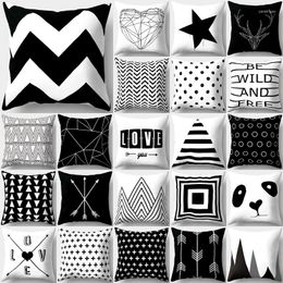 Pillow 45x45cm Classic Black White Letter Geometric Pillowcase Sofa Car Chairs Seat/Back Cover Case For Home Decor