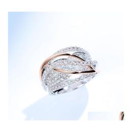 Wedding Rings Wedding Rings Gold And Sier Interwoven Mesh Inlaid Zircon Ladies Engagement Ring Sweet Romantic High Quality Alloy Jew Dhbjj