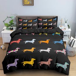 Bedding sets Dachshund Dog Set Cute Colourful Puppy Duvet Cover Cartoon Polyester Quilt Pet Home Textiles King Queen 2/3pcs 221205