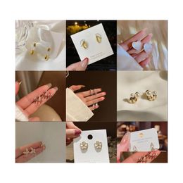 Stud Vintage Water Drop Leaf Heart Metal Gold Stud Earrings For Women 2022 Trendy Simple Fishtail Pearl Ear Studs Butterfly Earring Dhpfc