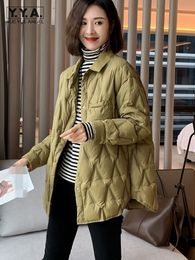 Women's Down Parkas Winter Harajuku Coat Women Vintage Diamond Lattice Loose Fit Casual SingleBreasted High Street Warm Female Overcoat 221205