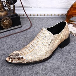 Dress Shoes Men Wedding Genuine Leather Mens Pointed Toe Gold Grey Iron Form Loafers Size13