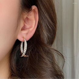 Dangle Earrings Korean Fashion Cross Earring Temperament Gold Plated Curved Stick Front Back Linear Crystal Drop Women Party Jewellery