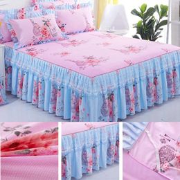 Bed Skirt 3pcs set Elegant floral bed skirt skin-friendly cotton lace ding home decor spreads queen pink king size cover 221205