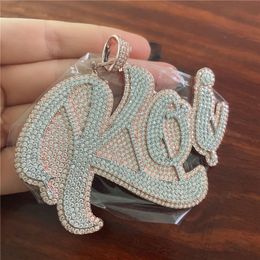 Custom Name Bling CZ Stone Letters Hip Hop Pendant With Free Rope Chain Gold Silver Bling Zirconia Men Jewellery
