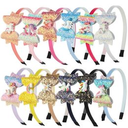 Accessori per bambini Nastro arcobaleno Nuovo scalogno colorato in polvere Glitter Papillon Fascia per capelli Fascia per capelli per unicorno per feste Vendita diretta in fabbrica Più colori disponibili