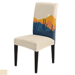 Chair Covers Cartoon Mountains Cactus Desert Sun Cover Dining Spandex Stretch Seat Home Office Decoration Desk Case Set