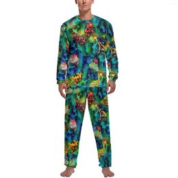 Men's Sleepwear Colourful Frog Art Pyjamas Man Watercolour Animal Print Warm Daily Long Sleeve 2 Pieces Aesthetic Graphic Set