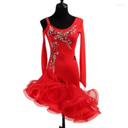 Stage Wear LQ080 Long Sleeve Flower Women Latin Dance Dress Female Latino Peformance Costumes Ballroom Belly Dancing