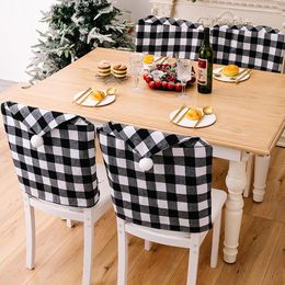 Chair Covers Christmas Back Cover Black White Plaid Printed Xmas Slipcover Home Kitchen Year Decor