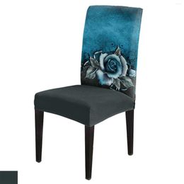 Chair Covers Blue Vintage Flower European Classical Cover Dining Spandex Stretch Seat Home Office Decoration Desk Case Set