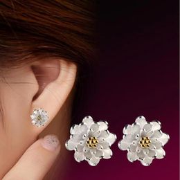 Fashion Lotus Earrings for Wedding Accessories Jewellery Flower Sterling Sliver Females Birthday Gift Stud Earring