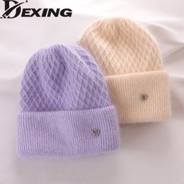 Beanie/Skull Caps BeanieSkull Angora Rabbit Fur Winter Hat for Women Wool Soft Warm Fluffy Skullies Beanies Thick Ski Knitted Cashmere 221205