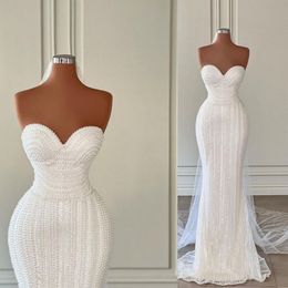 Elegant New Arrival Evening Dresses Sweetheart Strapless Sleeveless Lace Floor Length Beaded Beaded Sequins Appliques Lace Train Prom Dress Plus Size Tailored