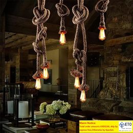 Vintage Rope Hemp Ceiling Pendant Lights Retro Industrial Loft Bar Hemp Rope Lamp Fixtures Lamparas Colgantes Luminaria Luz