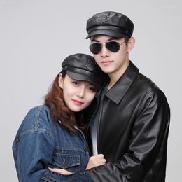 Berets Spring Genuine Leather Rider Style Sboy Real Fashion Army Cap Box Hat Cadet Visor Men Women Lovers Baseball Hats Caps