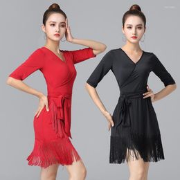 Stage Wear Latin Dance Dress Women Daily Practise Summer Bandage ChaCha Rumba Performance Costume Tassel Tango Salsa Dancewear YS2196