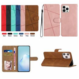 Leather Wallet Cases For Iphone 14 Pro MAX Plus 13 12 11 XS X 8 7 Skin Feel Vertical Line TPU Fashion Card Slot Holder Mobile Phone Flip Cover Business Skin Book Pouches