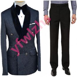 Wedding Tuxedos Embossing Mens Suit Two Pieces Formal Business Mens Jacket Blazer Groom Tuxedo Coat Pants 012100