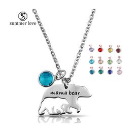 Pendant Necklaces Pendant Necklaces Hollow Stainless Steel Mama Bear Birthstone Necklace For Women 16X27Mm Fine Polished Mothers Day Otkep