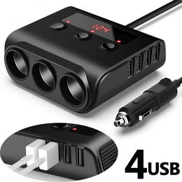 Car Cigarettes Lighter 4 USB Port 3 Way 3.1A Socket Splitter Hub Power Adapter 12V-24V For iPad Smartphone DVR GPS