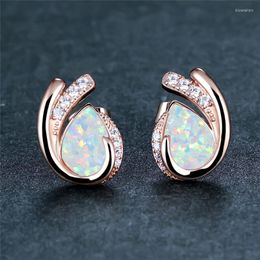 Stud Earrings Pear Cut Stone Geometric Rose Gold Silver Colour Bridal Water Drop White Blue Opal For Women Gift