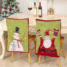 Chair Covers Red Green Christmas Back Cover Snowman Santa Claus Reusable Festive Party Home Decor For Xmas Year
