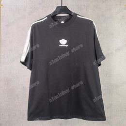 Xinxinbuy Men designer camiseta camiseta paris ombro letras bordando bordado de manga curta algod￣o mulher azul branco preto xs-l