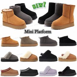 Australien Ultra Mini Plateaustiefel Damen Designer Knöchel Schneefellstiefel Braun Winter Dicker Boden Warme Flauschige Slip-on Booties Für Damen Klassische Leder Faule Schuhe