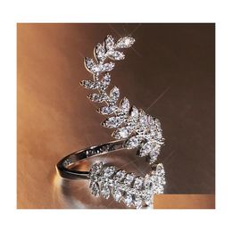 Wedding Rings Gracef Wedding Rings Leaves Both End Of Open Ring Sier Colour Girl Cocktail Party Shine Crystal Zircon Fashion Women Je Dho6P