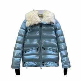 Women's Down Parkas Winter 22 women's goose down bright top waist lake blue fur collar jacket casual fashion outdoor ski 221205