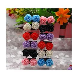 Stud Fashion Mticolor Resin Glittering Rose Earring Flower Stud Earrings For Women Mix Colours C3 Drop Delivery Jewellery Dhlt7