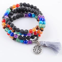 Link Bracelets Women Meditation Healing 7 Chakra Ladies Wrapped & Bangles Black Volcano Stone Reiki Rosary 108 Mala Beads IK3211