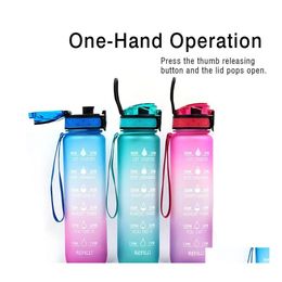 Water Bottles 1L Tritan Material Water Bottle With Bounce Er Time Scale Reminder Frosted Leakproof Cup For Outdoor Sports Fitness Dr Dhssh
