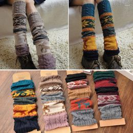 Knee Pads Christmas Over Long Knit Cover Crochet Uniform Socks Women Winter Legging Warm Striped Pierna Mujer Legwarmers