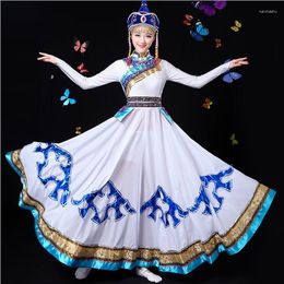 Stage Wear Dancer Garment Mongolian Dance Costumes Female Performance Long Dress Women Robe Chinese Folk Clothes With Hat