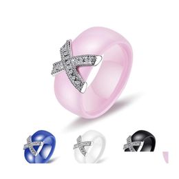 Wedding Rings Fashion Jewelry Women Wedding Ring With Crystal 8 Mm Cross Ceramic Rings For Men Party Accessories Gift 432 D3 Drop Del Dhfbr