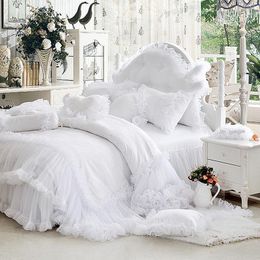 Bedding sets Korean Princess Set Luxury Wedding White Lace spread Skirt Jacquard Duvet Cover Sheet Linen Home Textile 221205