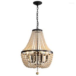 Pendant Lamps French Garden Wooden Beads Restaurant Lamp Living Room Personality European Princess Children's Bedroom Lighting