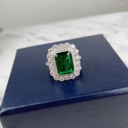 Cluster Rings Quality 925 Sterling Silver Wedding Green Natural Emerald Party Fashion Wild Noble Ring Jewellery Female Big