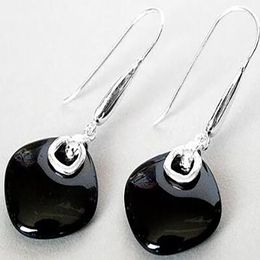 Fashion Jewelry 925 SILVER NATURAL BLACK Natural Stone EARRINGS