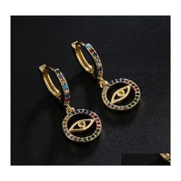 Hoop Huggie Pipitree Zircon Jewelry Round Charm Evil Eye Earrings Mticolor Cz Stones Hoop Loops For Women Lady Fashion Brincos Hie Dhvh7