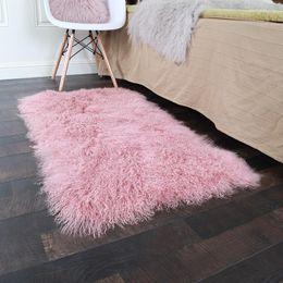 Carpets Natural Mogolian Sheepskin Rug In Pink Color 60 120cm Tibet Sheep Fur Bedside Carpet Curly Decoration Sofa Cushion