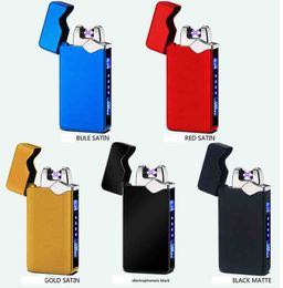 Latest Double Arc Plamsa Usb Lighter Rechargeable Flameless Electric Windproof Cigar Cigarette Lighters With LED Light Power Display 5 colors
