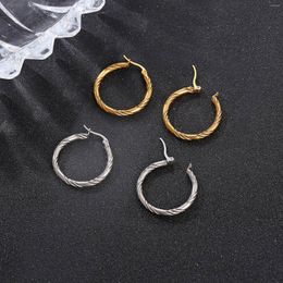 Hoop Earrings 1Piar 304 Stainless Steel Gold Color Twisted Round Metal 30mm Dia. Women Simple Fashion Jewelry