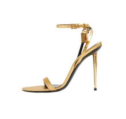 2022 New Gold Silver Ankle Strap Women's Metal Thin High Heels Gladiator Sandals Summer Pointed Toe Female Party Shoes