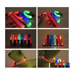 Dog Collars Leashes Nylon Leopard Pet Dog Collar Night Safety Led Recharge Collars Flat Fibre Training Necklace Supplies 50 P2 Dro Dhj49