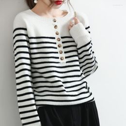 Women's Sweaters 2022spring Style Buckle Striped Cashmere Sweater Women Cardigan Fashion Knitted Bottoming Shirt