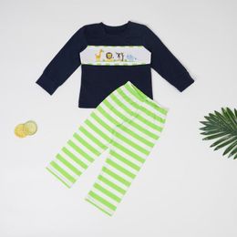 Clothing Sets Toddler Outfits Baby Boy Cotton Clothes Set Cute Animal Embroidery Bodysuit Infant Long Sleeve Green Stripe Pants For 1-8T