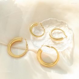 Hoop Earrings Tarnish Free Gold Plated Geometric Hollow C Stud For Women Simple Stainless Steel Trendy Jewelry Gift